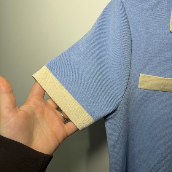 Oak + Fort women’s Blue Cream Knit Polo Cardigan preppy casual parisian Top in M - Picture 5 of 9